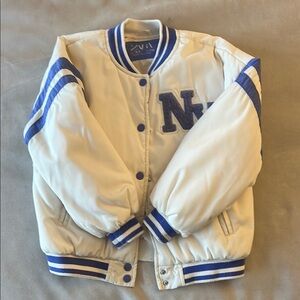 Zara Girls Cream and Blue Varsity Jacket